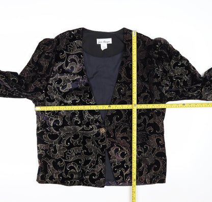 Jeri Marque Womens Black Velvet Metallic Floral Formal Blazer Size 12