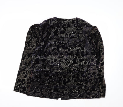 Jeri Marque Womens Black Velvet Metallic Floral Formal Blazer Size 12