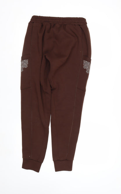 TENN Women’s Brown Jogger Trousers Size S Rayon Blend Embroidered Pockets