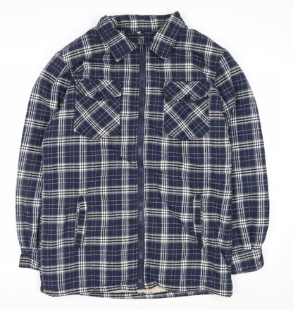 Pegasus Mens Blue Checked Flannel Zip Jacket Size M Fleece Lined