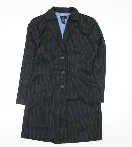 A.P.N.Y. Women Black Pinstripe 3 Button Long Suit Jacket Size 10