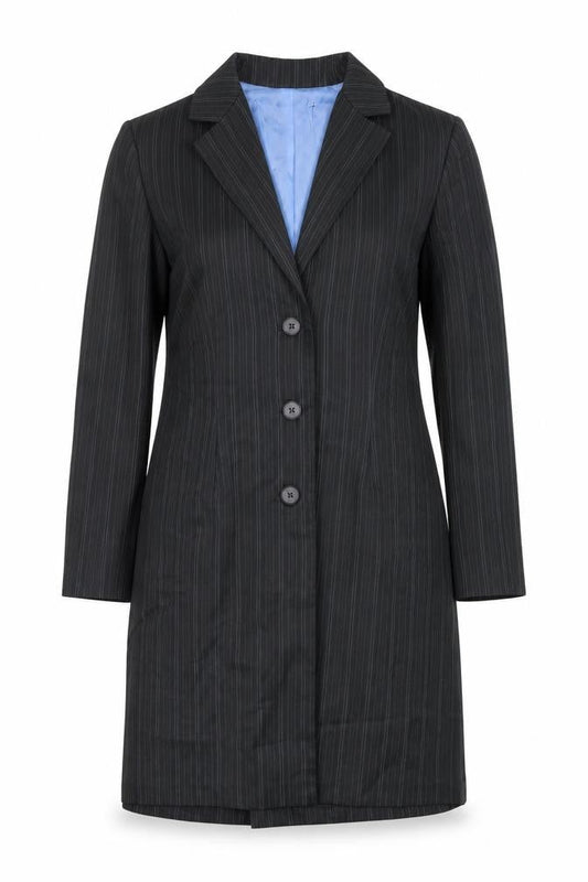 A.P.N.Y. Women Black Pinstripe 3 Button Long Suit Jacket Size 10