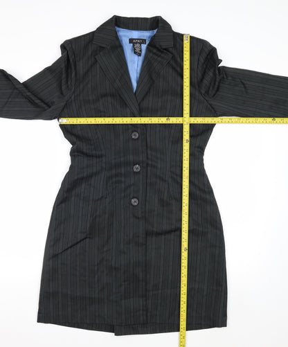 A.P.N.Y. Women Black Pinstripe 3 Button Long Suit Jacket Size 10