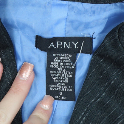 A.P.N.Y. Women Black Pinstripe 3 Button Long Suit Jacket Size 10
