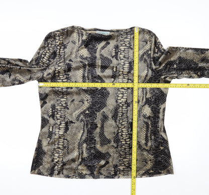 Jolie Womens Brown Snake Print Velvet Long Sleeve Blouse XL