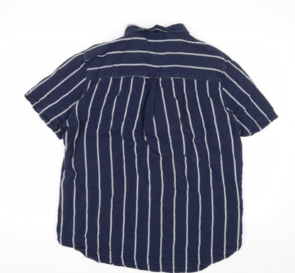 Burton Menswear Blue Striped Linen Blend Short Sleeve Shirt XL