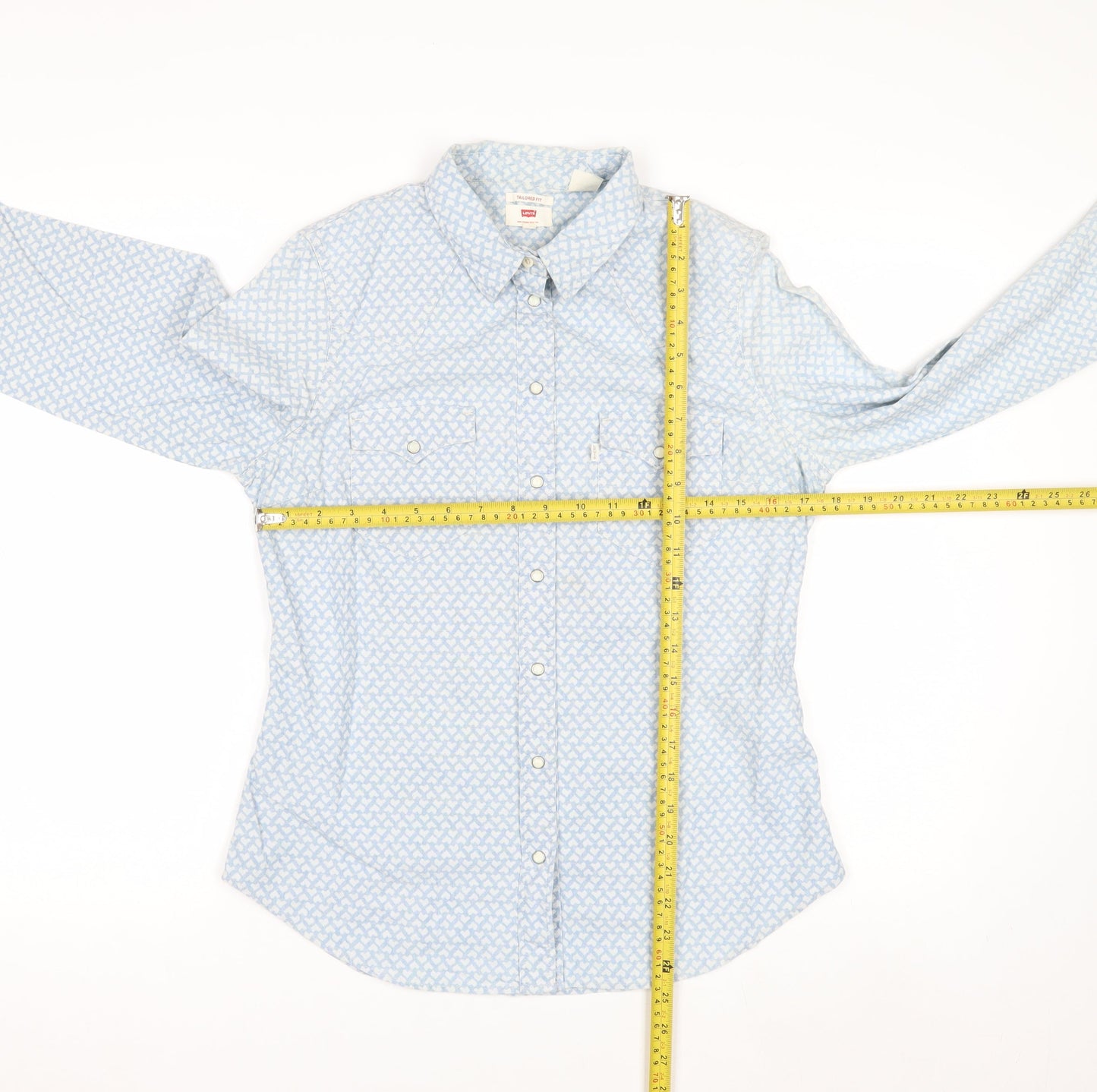 Levi's Women's Blue Geometric Long Sleeve Button-Up Shirt M