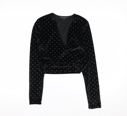 Streetwear Society Women's Black Velvet Studded Wrap Blouse Size S