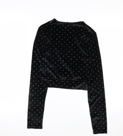 Streetwear Society Women's Black Velvet Studded Wrap Blouse Size S