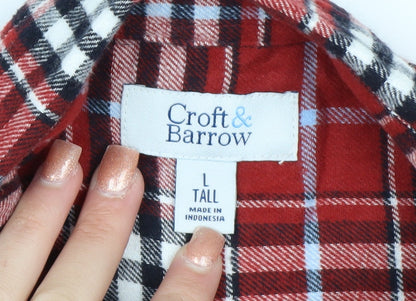 Croft & Barrow Men's Red Plaid Cotton Flannel Button-Up Shirt L Tall