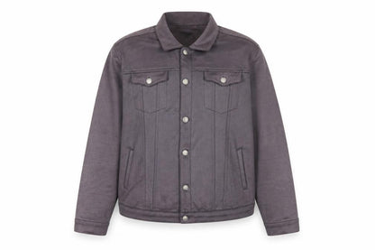 Marrakech Women’s Grey Suede Basic Jacket L Collared Button Front