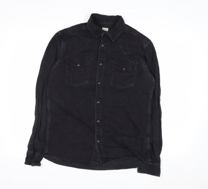 H&M Womens Black Cotton Button-Up Long Sleeve Shirt Size S
