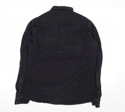 H&M Womens Black Cotton Button-Up Long Sleeve Shirt Size S