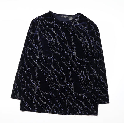 Impressions Lifestyle Women's Blue Velvet Floral Long Sleeve Blouse M