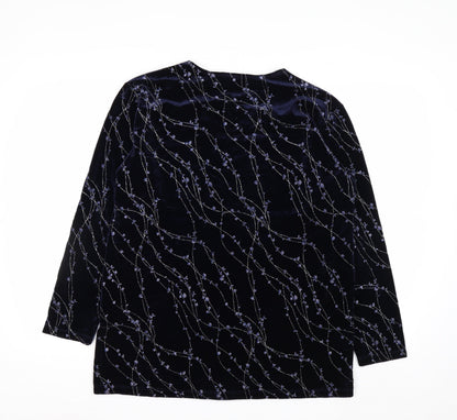Impressions Lifestyle Women's Blue Velvet Floral Long Sleeve Blouse M