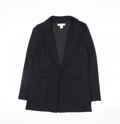 H&M Women Black Pinstripe Single-Breasted Blazer UK 6