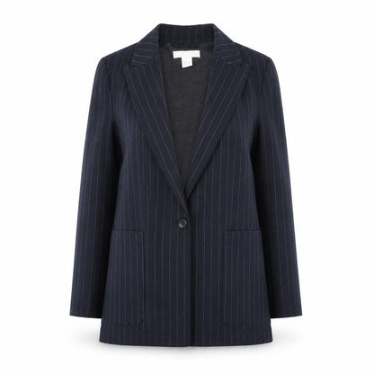 H&M Women Black Pinstripe Single-Breasted Blazer UK 6