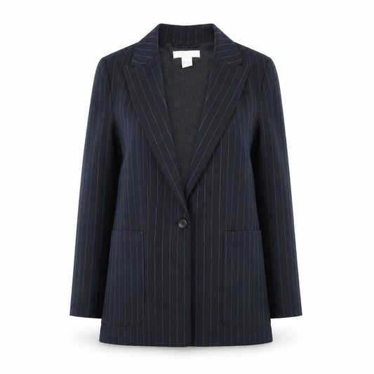 H&M Women Black Pinstripe Single-Breasted Blazer UK 6
