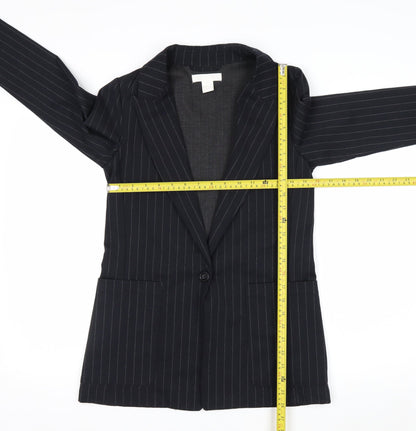 H&M Women Black Pinstripe Single-Breasted Blazer UK 6