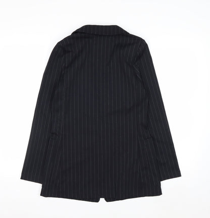 H&M Women Black Pinstripe Single-Breasted Blazer UK 6