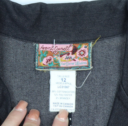 April Cornell Womens Black Cotton Blend Blazer Jacket Size 12