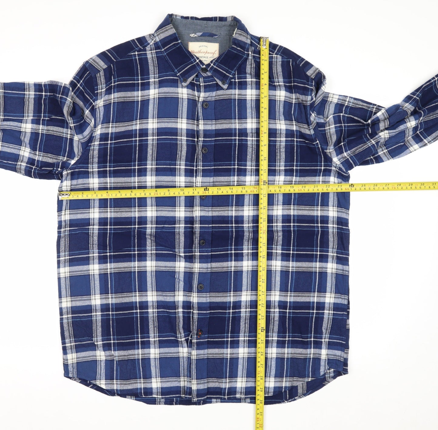 Weatherproof Men's Blue Plaid Long Sleeve Cotton Button-Up Shirt XL