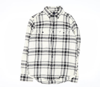 American Eagle Outfitters Men's White Check Flannel Button-Up Shirt Size S Athletic Fit