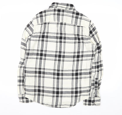 American Eagle Outfitters Men's White Check Flannel Button-Up Shirt Size S Athletic Fit