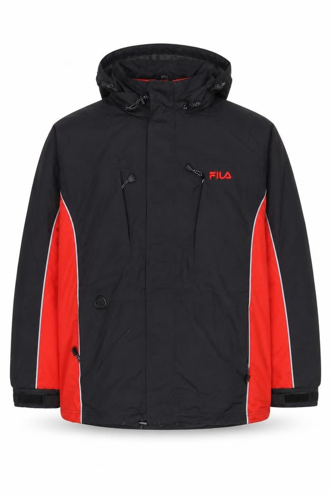 Fila Men's Black Red Hooded Waterproof Parka Jacket L