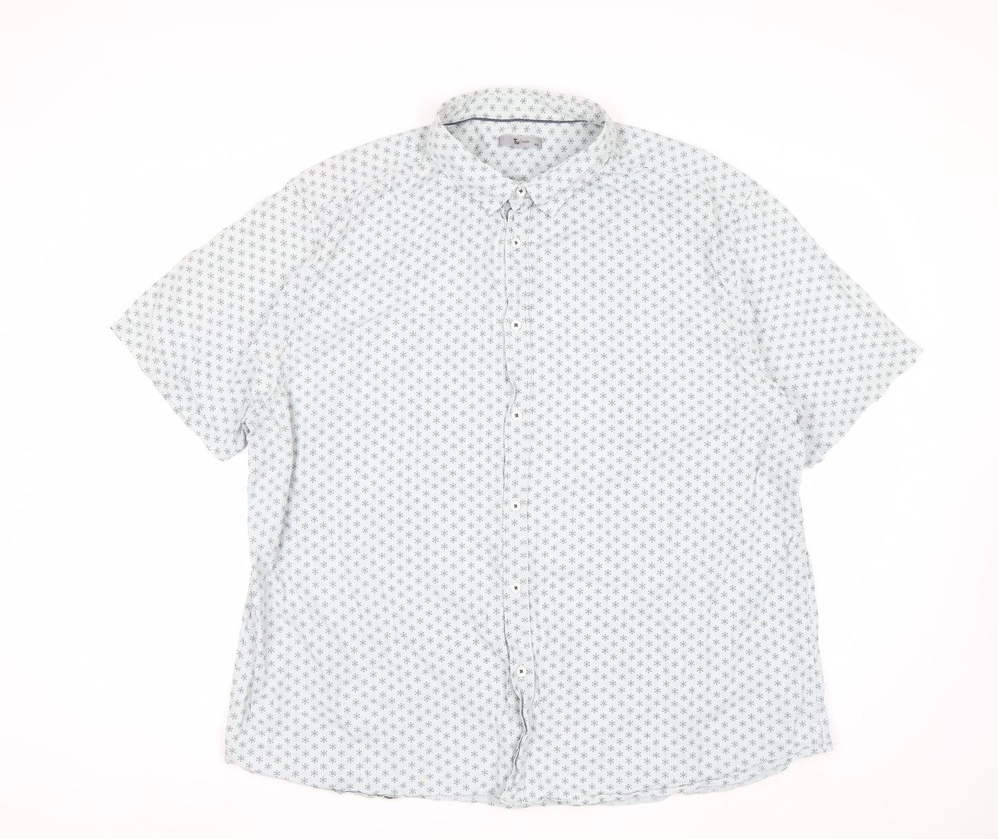 Tu Men White Geometric Short Sleeve Button-Up Shirt 2XL