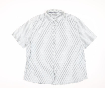 Tu Men White Geometric Short Sleeve Button-Up Shirt 2XL