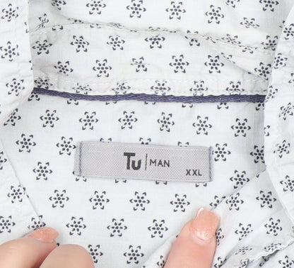 Tu Men White Geometric Short Sleeve Button-Up Shirt 2XL