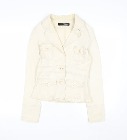 Jane Norman Women Beige Cotton Blend Button Blazer Jacket Size 12