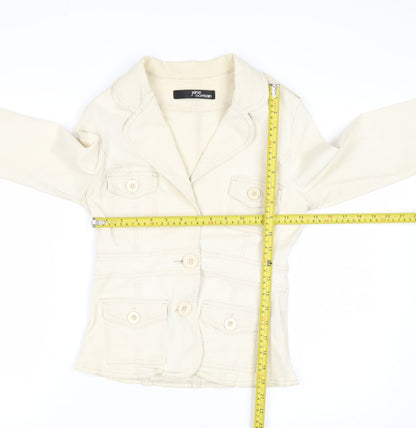 Jane Norman Women Beige Cotton Blend Button Blazer Jacket Size 12