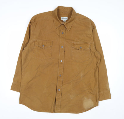 Dakota Men's Brown Cotton Workwear Shirt L Long Sleeve Button-Up