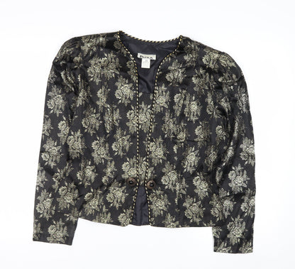 Patra Women Black Floral Brocade Long Sleeve Blazer Size 8