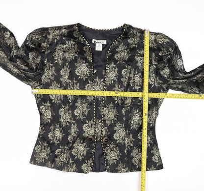 Patra Women Black Floral Brocade Long Sleeve Blazer Size 8