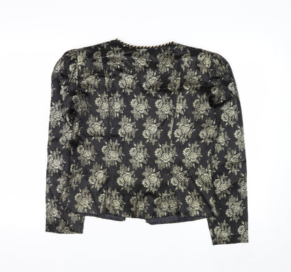 Patra Women Black Floral Brocade Long Sleeve Blazer Size 8