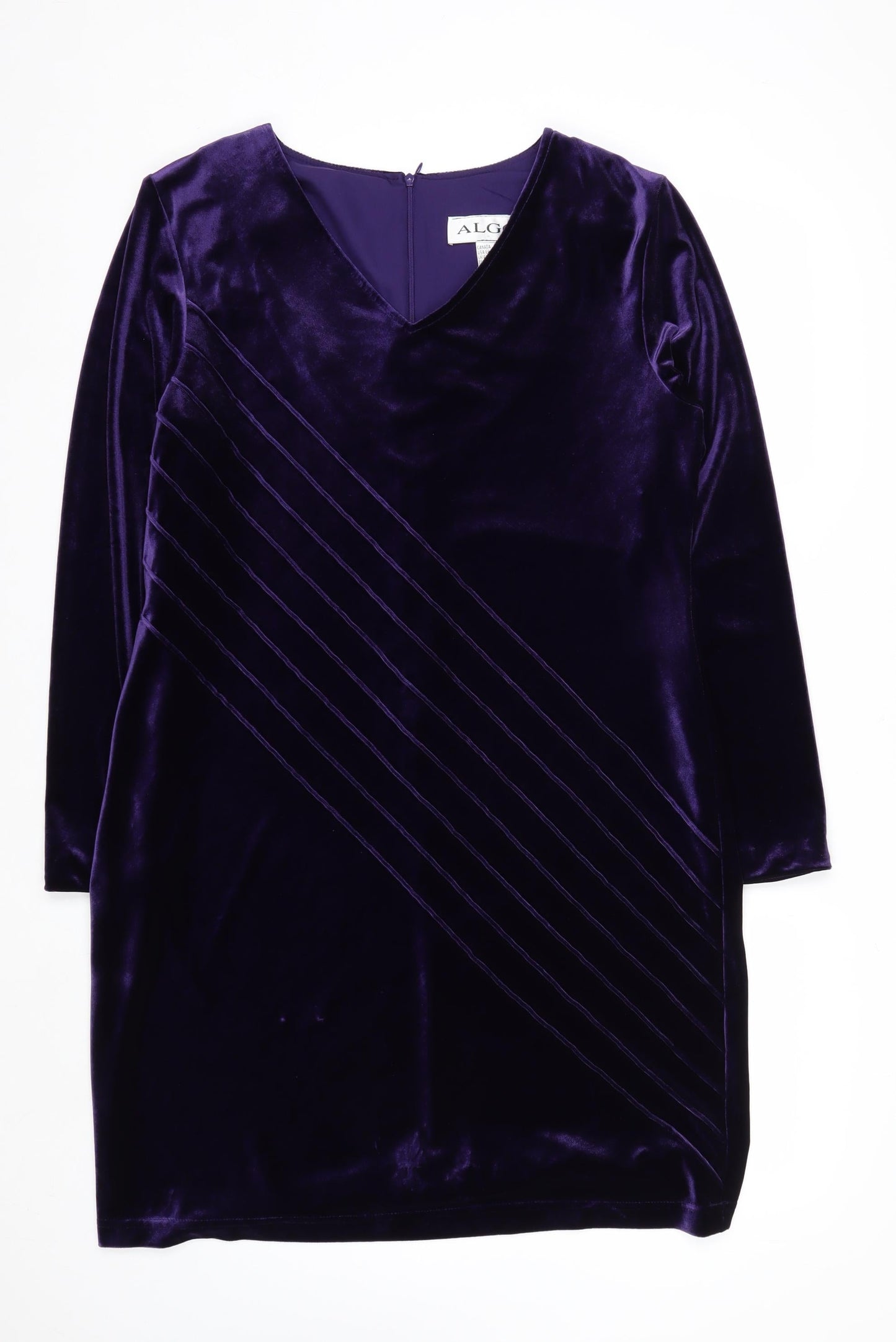 ALGO Women Purple Velvet Shift Dress Size 18 Knee Length V-Neck