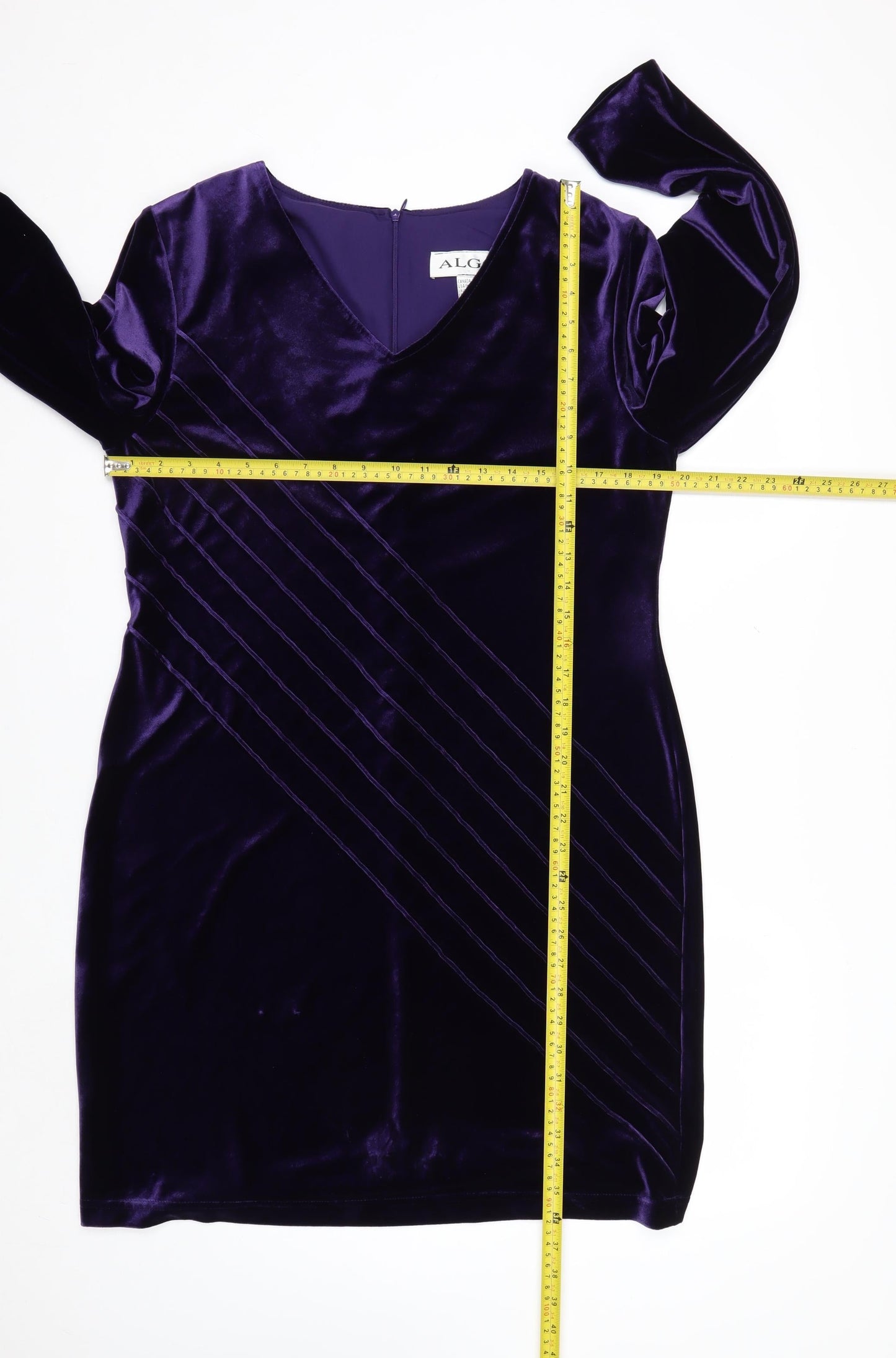 ALGO Women Purple Velvet Shift Dress Size 18 Knee Length V-Neck