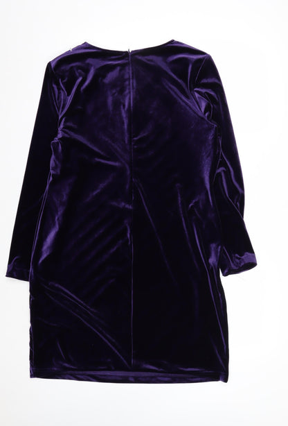 ALGO Women Purple Velvet Shift Dress Size 18 Knee Length V-Neck