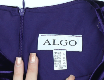 ALGO Women Purple Velvet Shift Dress Size 18 Knee Length V-Neck