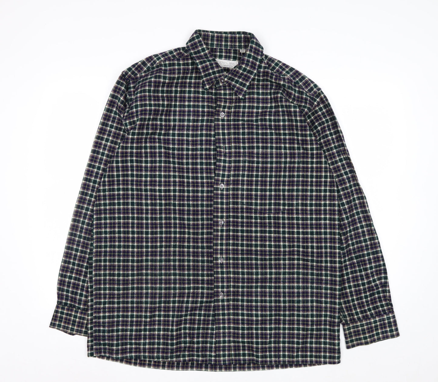 Executive Class by Evershine Men's Green Checked Flannel Shirt Size 42