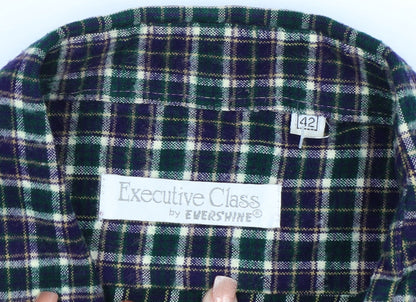 Executive Class by Evershine Men's Green Checked Flannel Shirt Size 42