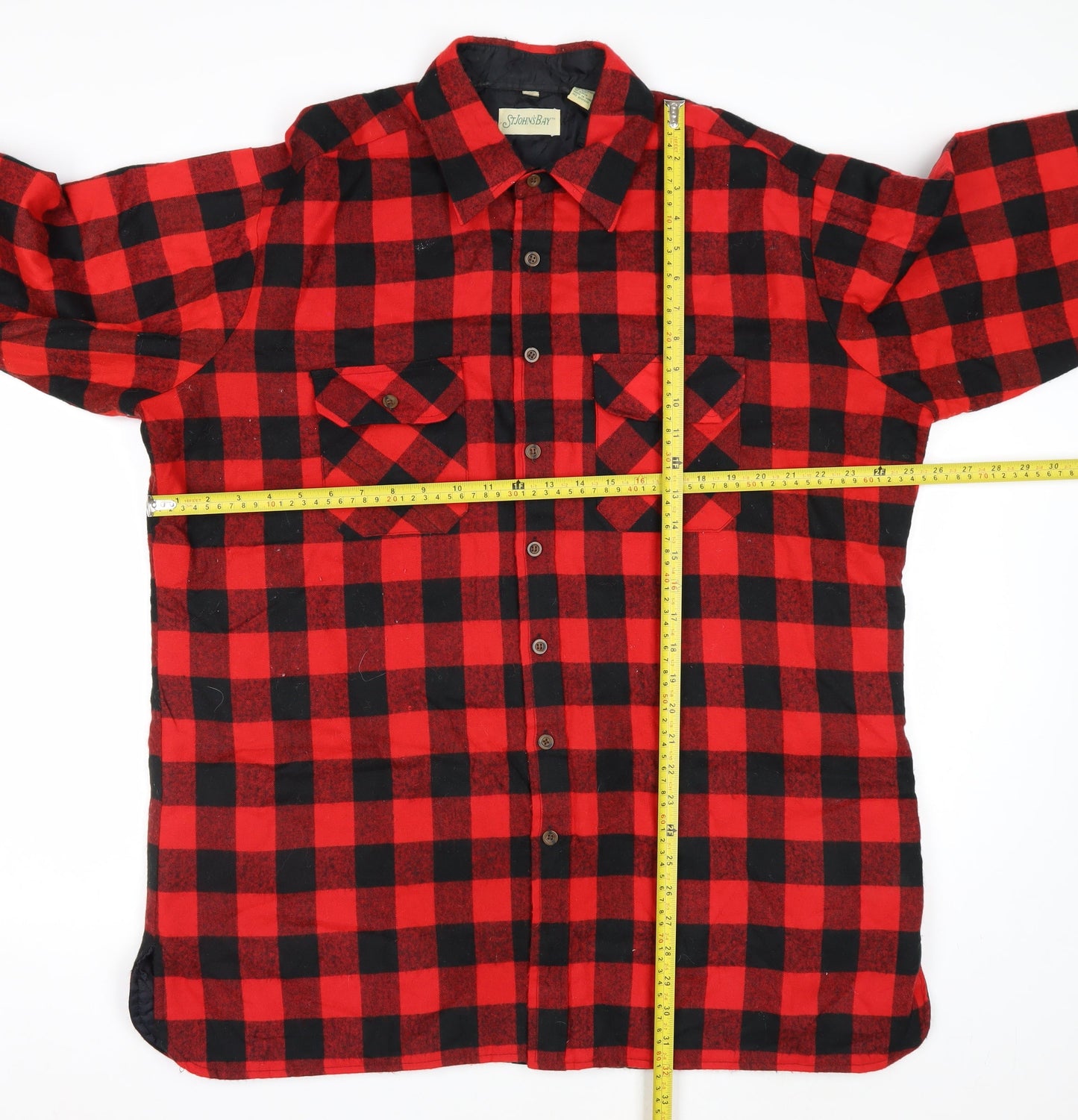 St. John’s Bay Men’s Red Black Check Flannel Shirt XL Vintage