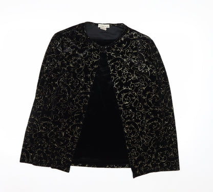 Notations Womens Black Velvet Glitter Embroidered Kimono Blouse L