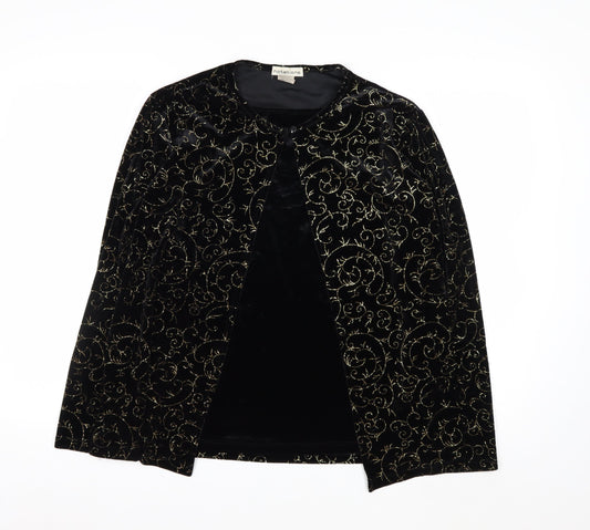 Notations Womens Black Velvet Glitter Embroidered Kimono Blouse L