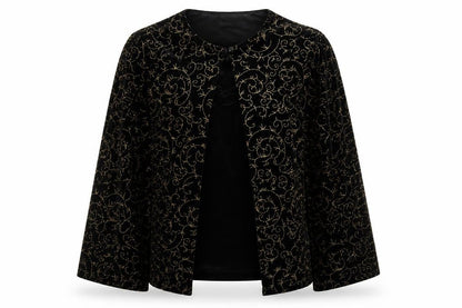 Notations Womens Black Velvet Glitter Embroidered Kimono Blouse L