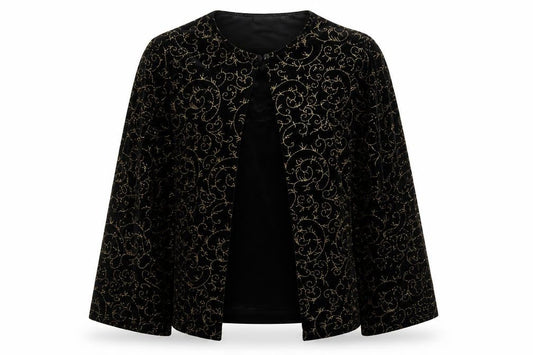 Notations Womens Black Velvet Glitter Embroidered Kimono Blouse L