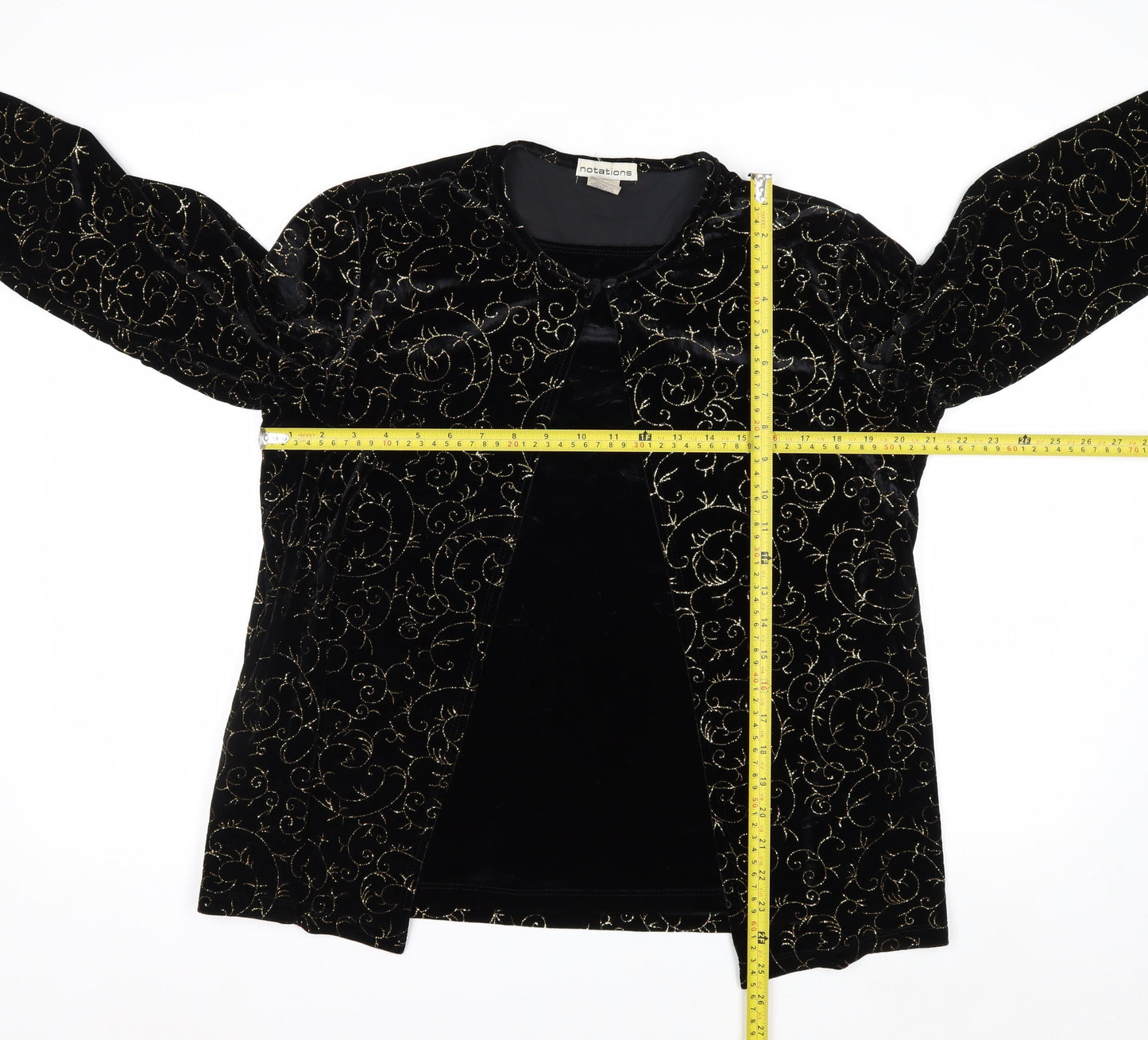 Notations Womens Black Velvet Glitter Embroidered Kimono Blouse L